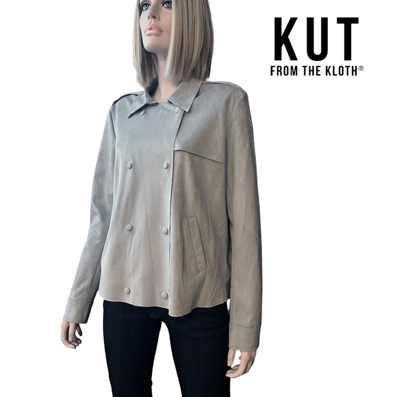 Kut from the Kloth Trech Swing Pea Jacket Coat Faux Vegan Suede Double Breasted - Picture 1 of 16